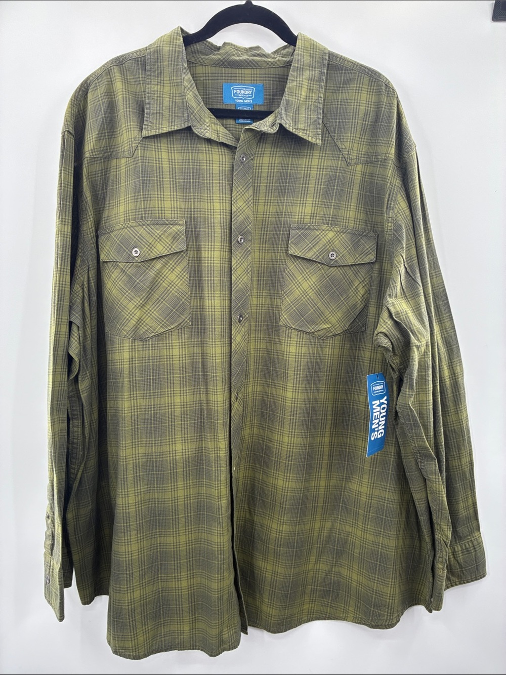 Roundtree & Yorke Men's Olive Green Plaid Button-Down Shirt Size 3X